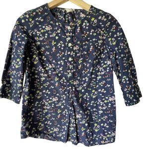 Women's VINTAGE blouse floral purple 3/4 sleeve Crewcuts J.crew U.K front button